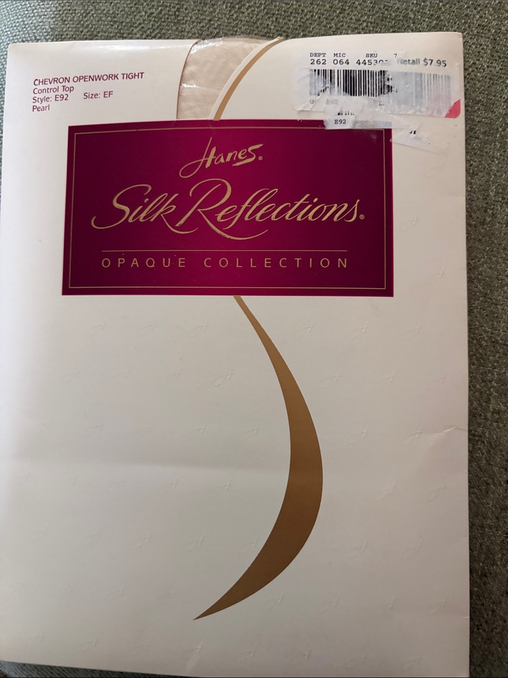 Vintage Hanes Silk Reflections Chevron Openwork Tight SizeEF Pearl Color